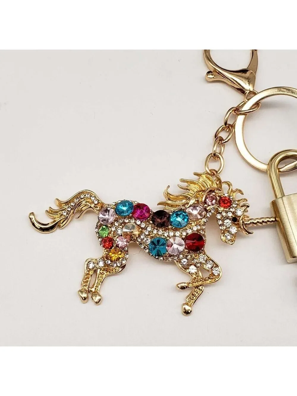 LV Authentic Gold Lock & Key 🔑 Luxury Bag Charm w/ Unbranded Horse Keychain